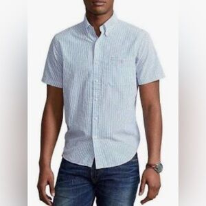 Polo Ralph Lauren Seersucker Button Down Short Sleeve Shirt RL Untucked Fit XL